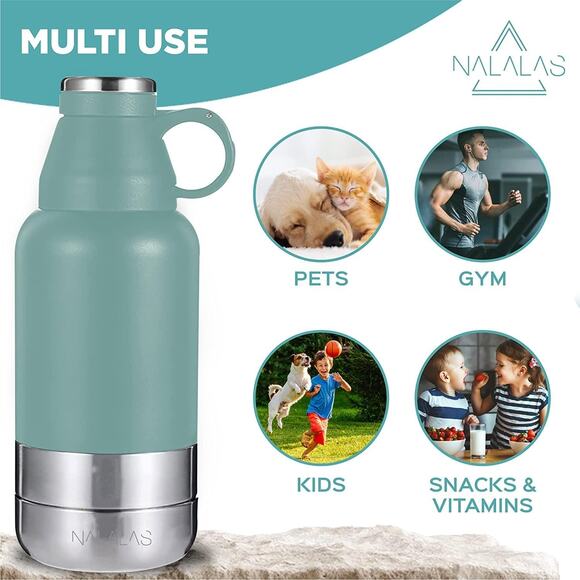 Nalalas Pet 3 in 1 Portable Stainless Steel Water Bottle 32oz - Picture 12 of 13